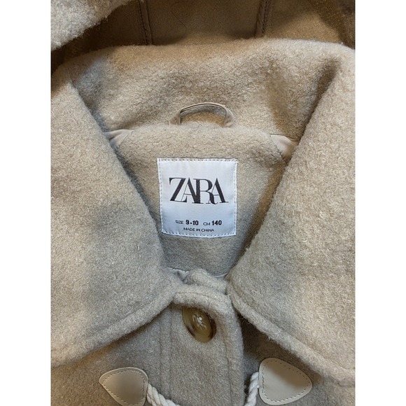 Zara Girl's Bone White Winter Hooded Toggle Closure Microfleece Coat. Size 9-10 - Picture 6 of 10